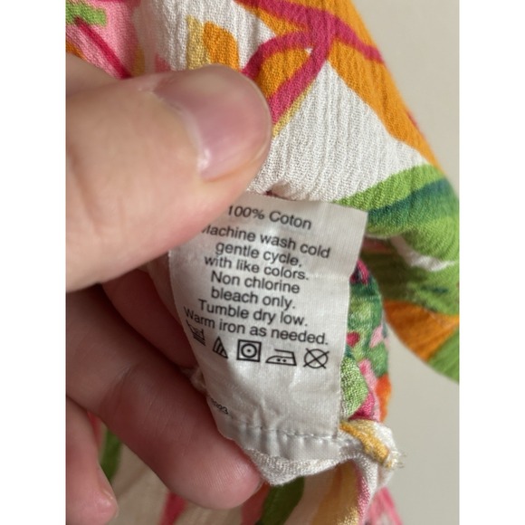 J Crew Tissue Tunic Tropical‎ Floral Vacation Cotton Pink Green Small 6 Beach - Picture 5 of 6